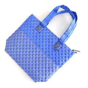 S.E.F. New York Handbag Large Blue 2 Tone Quilted Tote Shoulder Canvas Lining
